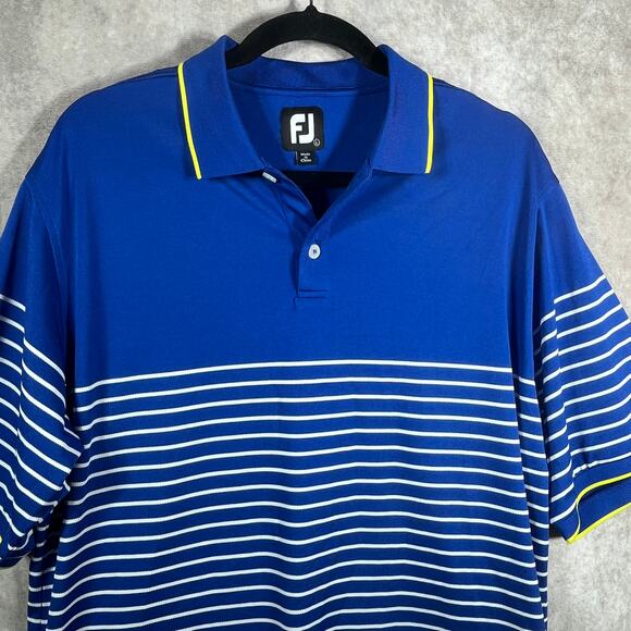 FootJoy Golf Polo Shirt Mens Large Blue White Striped Short Sleeve Outdoor - Picture 2 of 9
